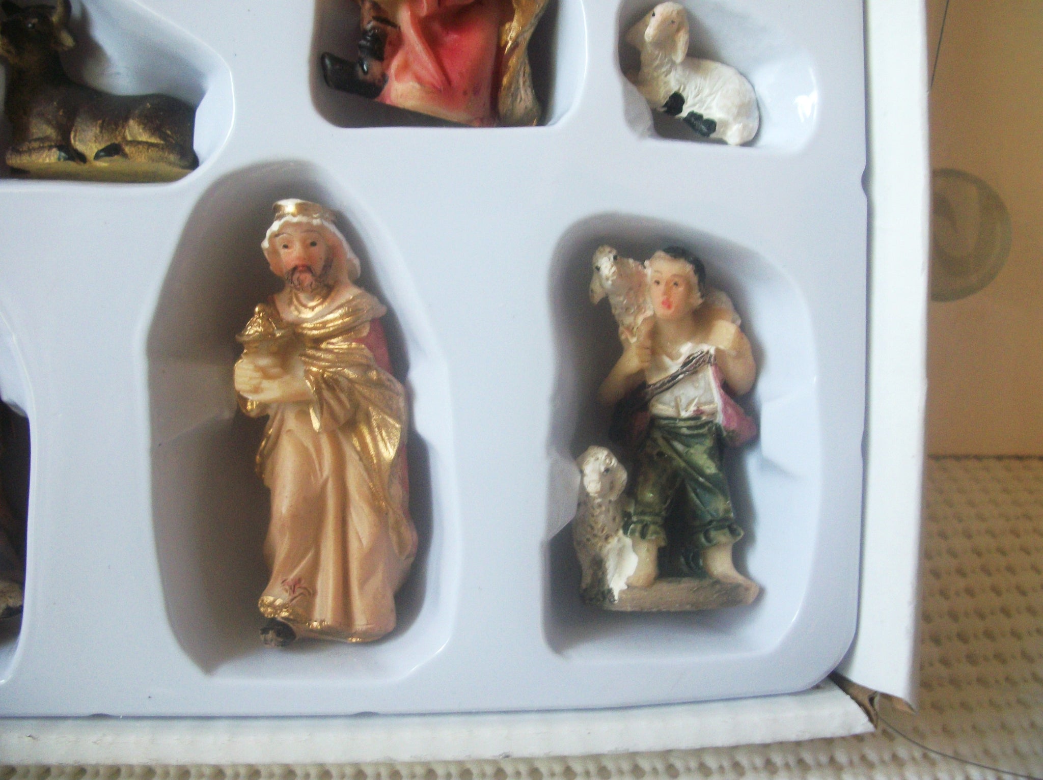 Vintage 1965 German, Miniature Nativity Set, Christmas 11 Pieces, Hand Made, Hand Painted