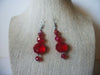 Vintage Earrings, Long Red Dazzling, Acrylic Beads, Silver Tone, Pierced Ears 90517