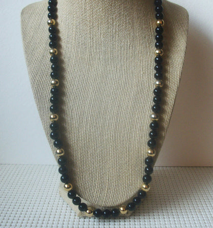 Signed NAPIER Gold Black Vintage Necklace 022221