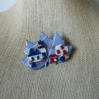 RARE Vintage Lucinda House Pins Fall Leaves Apples Harvest Birds Flying 41017