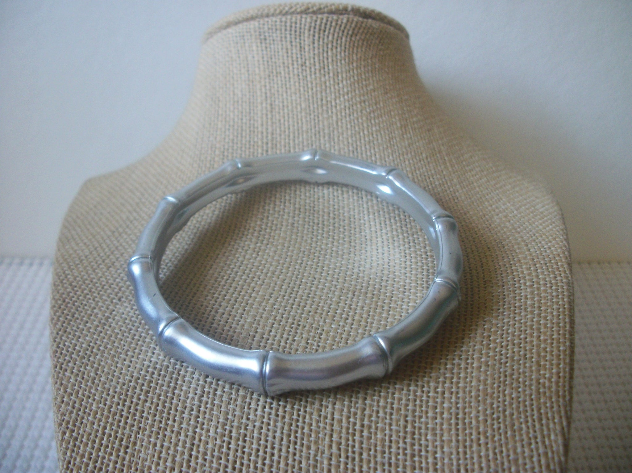 Retro Bangle Bracelet, Silver Toned Bamboo Old Plastic 81317