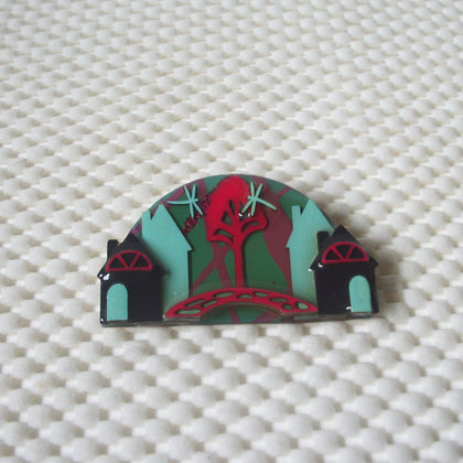 Rare Hard To Find Lucinda Pins Bridge Teal Dragonflies Red Tree 021321