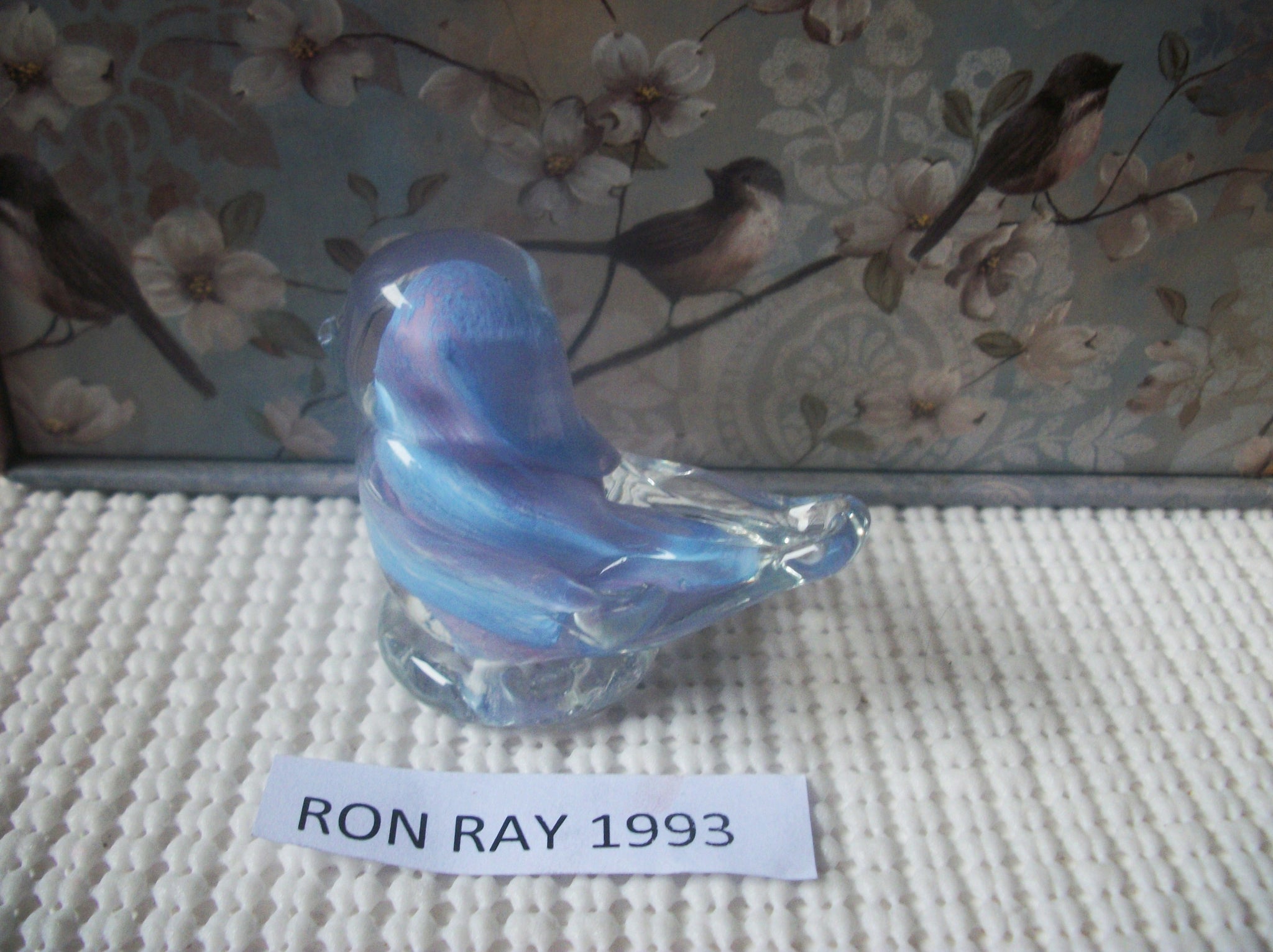 Vintage RON RAY 1993 Small Bird Outside Clear Glass Murano Glass, Desk Top Bed Side Dream C300