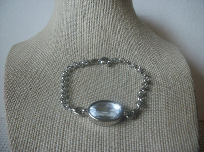 Vintage Bracelet, Clear Glass, Silver Tone Links, 7 1/4" Long, 70217