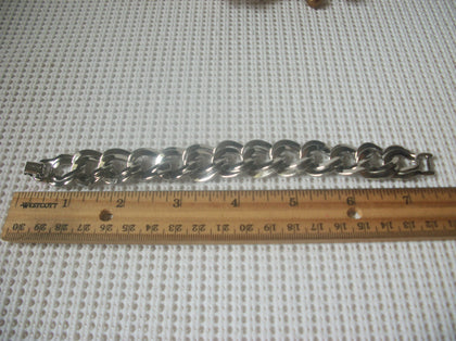 Vintage Bracelet, Signed MONET 7 1/2" Stainless Steel Silver Tone Wide Links 82317