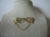 Vintage Brooch Pin, Cat Eye Glasses, Clear Rhinestones, Gold Tone, Chain Links, 72517