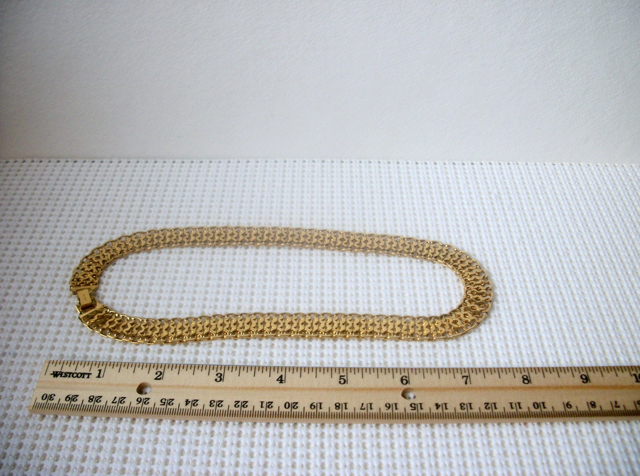 Vintage 16" Necklace Collar Choker, Signed MONET Gold Tone Link Panel Cleopatra Inspired Metal 72517