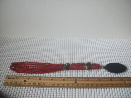 Southwestern Necklace, Black Onyx Pendant. Paprika Glass, Tiger Eye 19" Long 82016