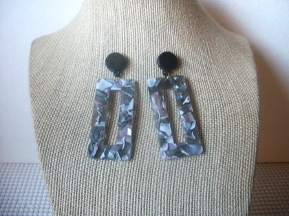 Gray Foxy Tortoise Acetate Light Weight Long Dangle Earrings Pierced 022121