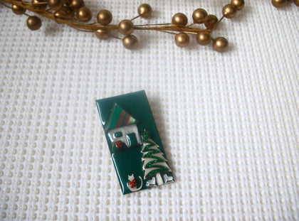 Vintage Lucinda House Pins, Christmas Time Tree Little Cat Skates Under Decorated Tree Wreath 021321