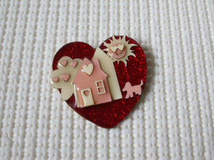 RARE Vintage Lucinda House Pins, Highly Detailed Valentine Love Pink Red Dog Happiness Glitter My Home My Serenity 021321