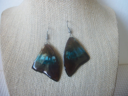Long Pierced Earrings Brown Blue Old Plastic Lucite 030221 Silver tone hooks