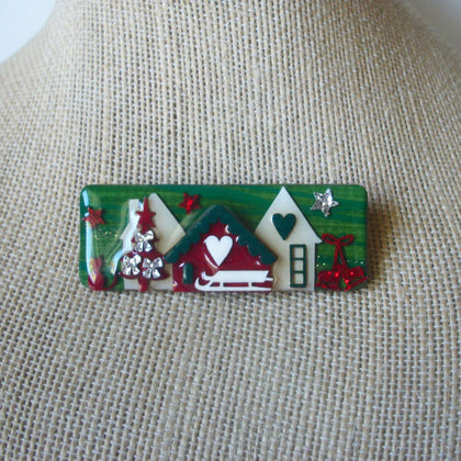 Vintage Lucinda House Pins, Festive Christmas Sled Stars Bows Tree Skates Little Cat Love 61318