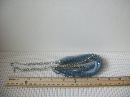 Chunky Retro 16" - 18" Necklace Icy Blue Silver Tone Acrylic and Metal Beads Adjustable 73017