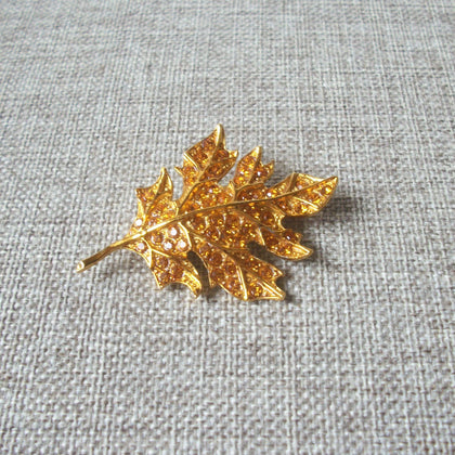 Signed RAPALLO Vintage Maple Leaf Brooch Pin Sparkling Crystal Inlays Gold Tone 10417 Gift For Her Wife