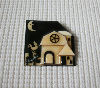 Vintage Lucinda House Pins, Dark Night Rooster Watching  Speckled Cow Happy Times 021321