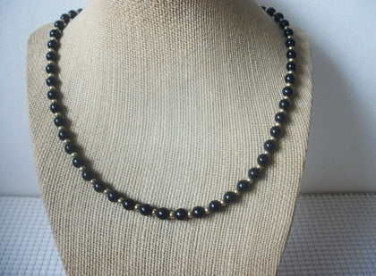 Vintage 18" Signed MONET Black Beaded Gold Tone Spacers Necklace 0304218