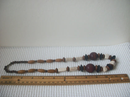Vintage Bohemian 24" Necklace Natural Organic Distressed Wood Old Plastic 10517