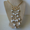 Vintage 26" Necklace Gold Toned Clear Glass Faux Pearls Tassel Design 51016