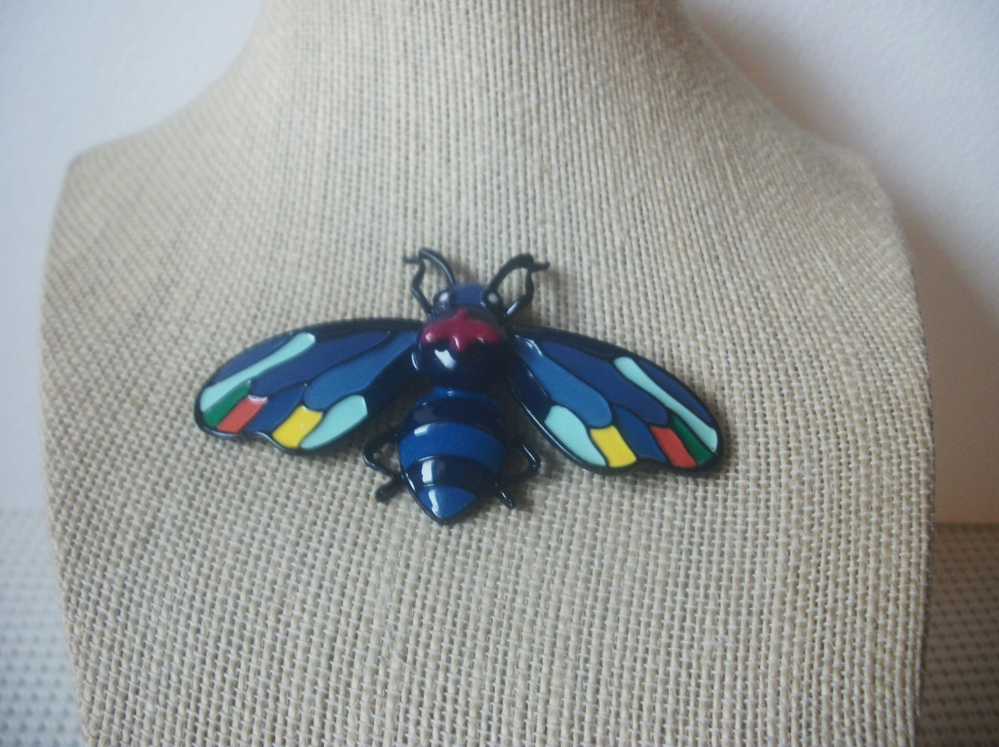 Larger Retro Jewelry Colorful Fly Insect, Enameled Black Tone, Brooch Pin 022621