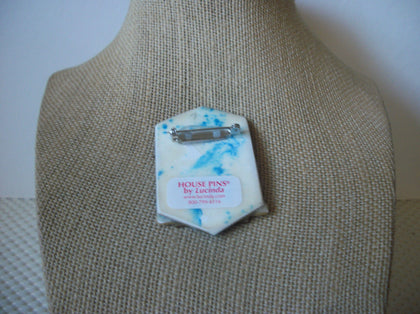 Vintage Lucinda House Pins, Teal Silver Glitter Fence Garden Trellis 021321