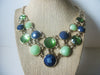 Vintage Retired 22" Signed Dana Buchman Blue Green Gold Tone Bib Style Necklace 10417