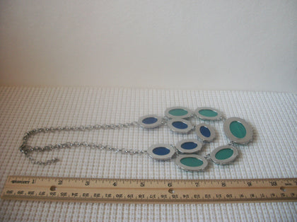 Vintage 20" - 22" Blue Turquoise Moon Glow Bib Design Necklace 030121