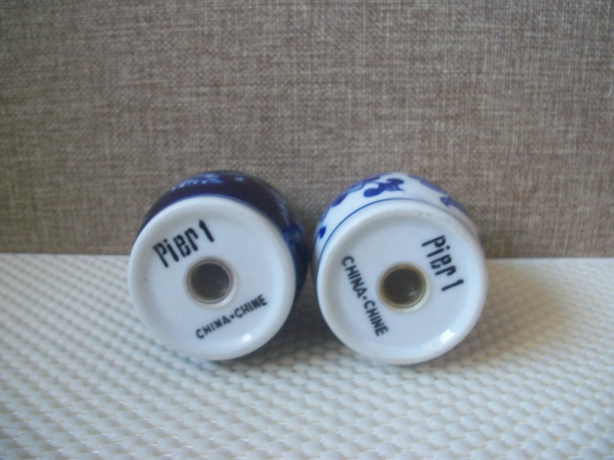 PIER 1 Mandarin Cobalt Blue White Porcelain Floral Salt Pepper Shakers 3.5”
