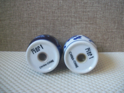PIER 1 Mandarin Cobalt Blue White Porcelain Floral Salt Pepper Shakers 3.5”