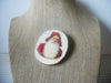 Vintage Brooch Pin, Signed 57 Germany Hand Painted Santa Made from Wood 11217