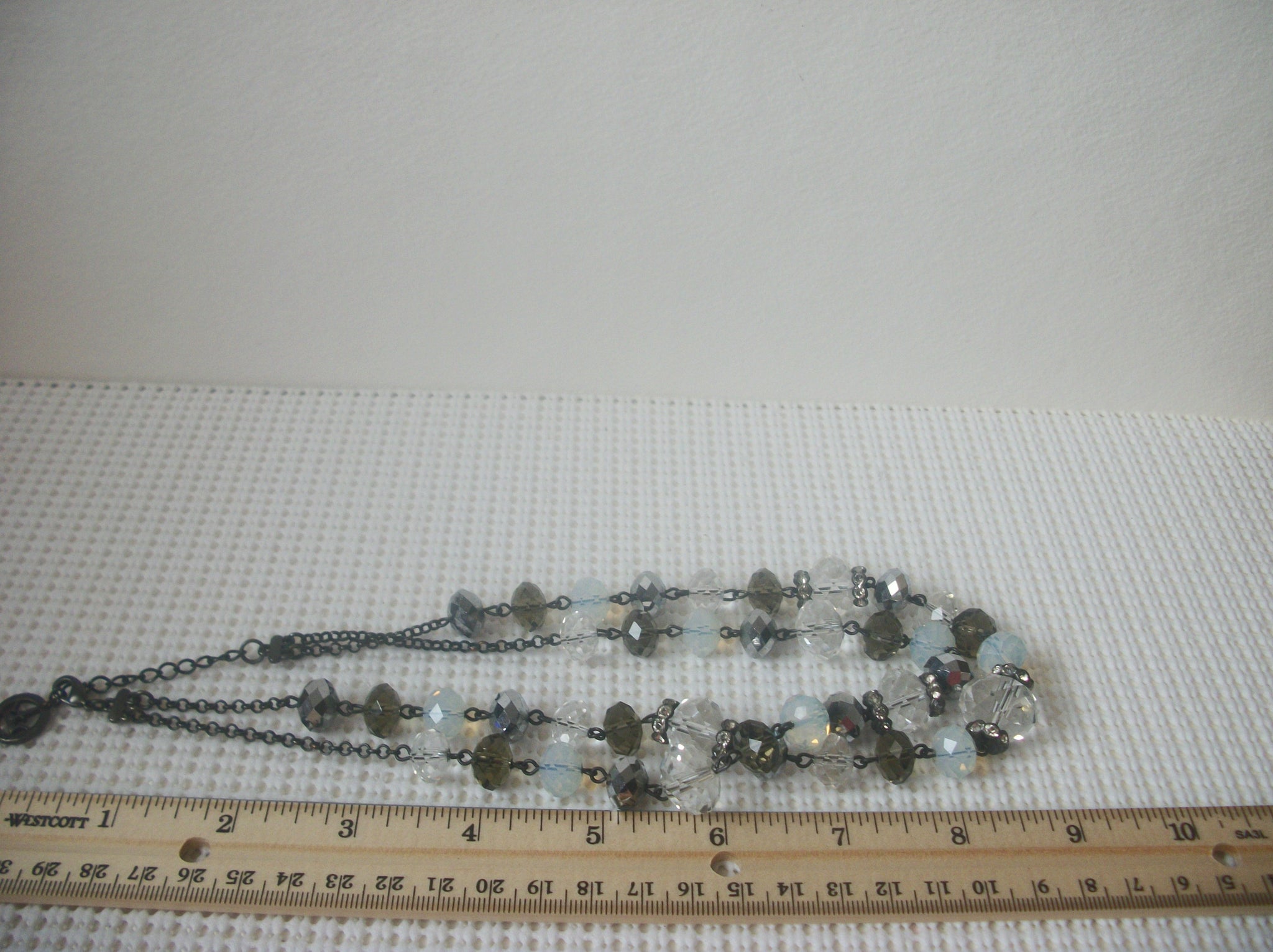 Vintage 16" - 18" Necklace, Signed TRIFARI CROWN, Crystal Glass Beads Layered Icy Tones 72517