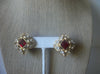 Vintage Earrings Clip On Signed  RICHELIEU Signed Red Clear Crystal Rhinestone 7/8" Long 81317