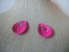 Bright Pink Tear Drop Metal Pierced Vintage Earrings 63017