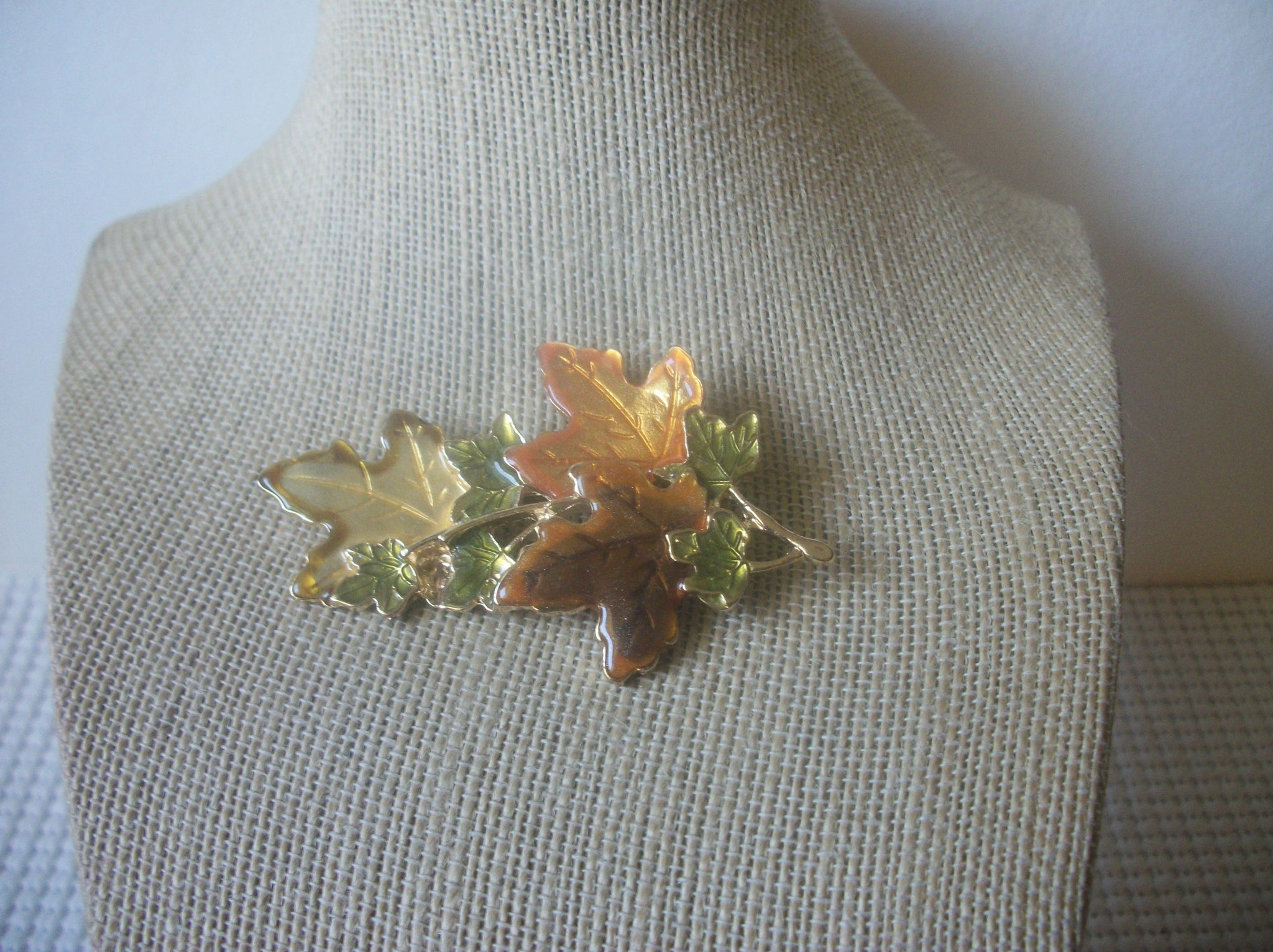 Larger Vintage Brooch Pin Enameled Fall Maple Leaf 2 3/4" Long 81116