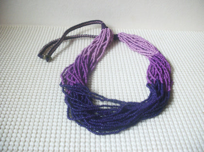 Purple Lilac Lavender, Micro Glass 30" Long, Multi Strand, Vintage Necklace 53018