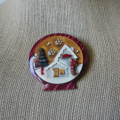 RARE Unique Lucinda House Pins Globe Christmas Tree Snowflakes Snow Glitter 61318