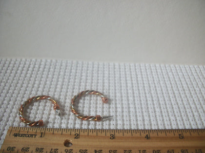 Retro Copper Gold Silver Toned Twisted Hoop 1 1/4" Earrings 8216