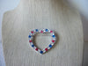 Vintage Brooch Pin Red Blue Clear Rhinestones Heart Shaped Silver 80817