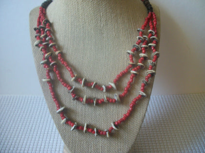 Vintage Necklace Southwestern Cowrie Shell Glass 24" Long 8916
