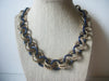 Vintage Jewelry, 16" - 18" Long, Necklace Signed GEORGE, Dark Blue Circles, Gold Tone Textured Rings, 90517