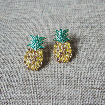 Retired Retro Pierced Sugarfix Pineapple Crystals Enameled Gold Tone 10417