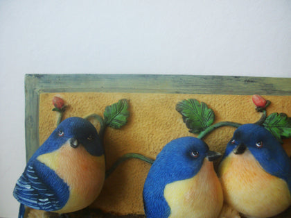 Vintage Wall Door Plate Decorative Blue Yellow Birds Sitting On Branch Flowers Resin Hand Painted C300