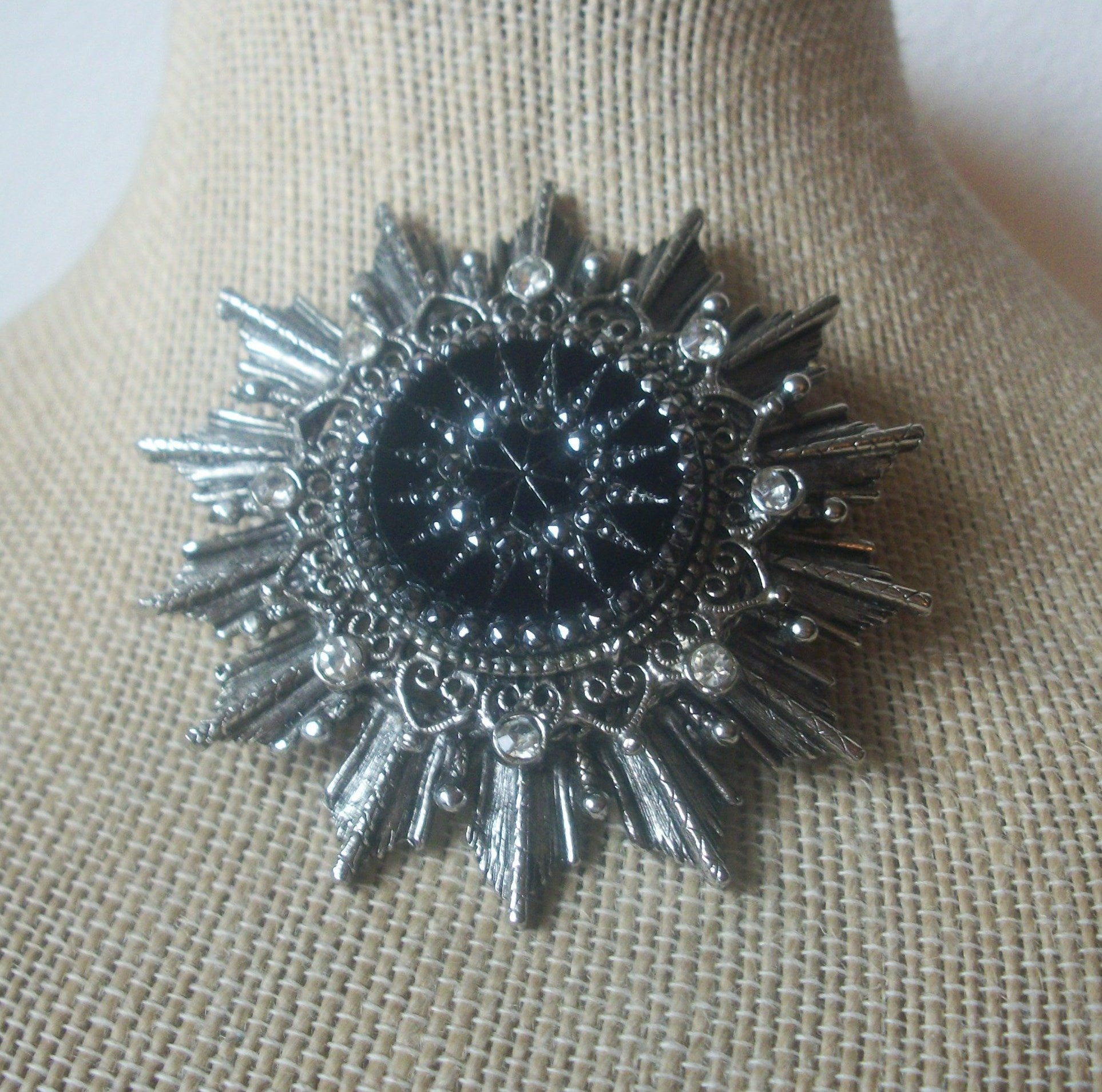 Vintage Distressed Silver Mad Woman Clear Rhinestones, Brooch Pin 022721