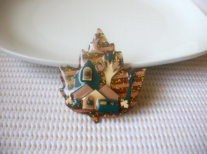 Rare Very Detailed Lucinda House Pins, House Leaves Tree Lantern Glitter Maple Leaf 021321