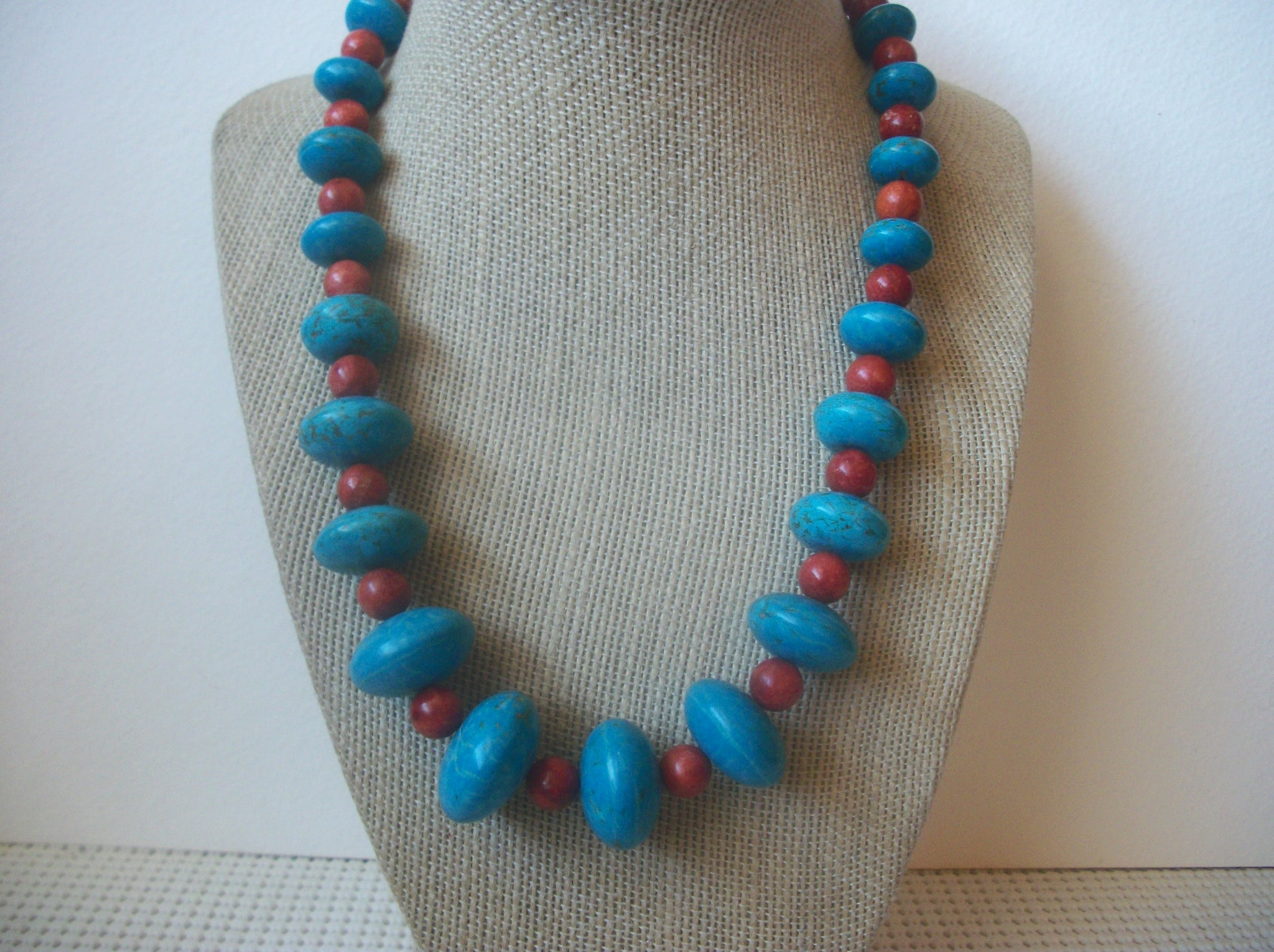 Colorful Stones, Southwestern Beads, Polished Turquoise Rust 19" Long Vintage Necklace 63017
