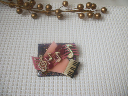 Gorgeous Vintage Lucinda Music Pins, Very detailed Notes Piano Keys Glitter 021321