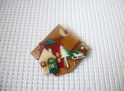 RARE Lucinda House Pins, Very Detailed Christmas Theme Glitter Moon Sled Festive House 021321