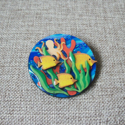 Vintage ECHO & HARA Colorful Fish Pins Sea Weed Octopus Corals Tropical Yellow Fish 021321