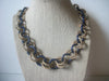 Vintage Jewelry, 16" - 18" Long, Necklace Signed GEORGE, Dark Blue Circles, Gold Tone Textured Rings, 90517