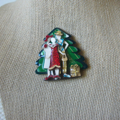 Rare Hard To Find Lucinda Woman Pins, Peace Christmas Three Ladies Presents Glitter 61318